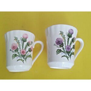 Queensway Staffordshire Mug set Nova Scotia Thistle Pink & Blue 10 oz